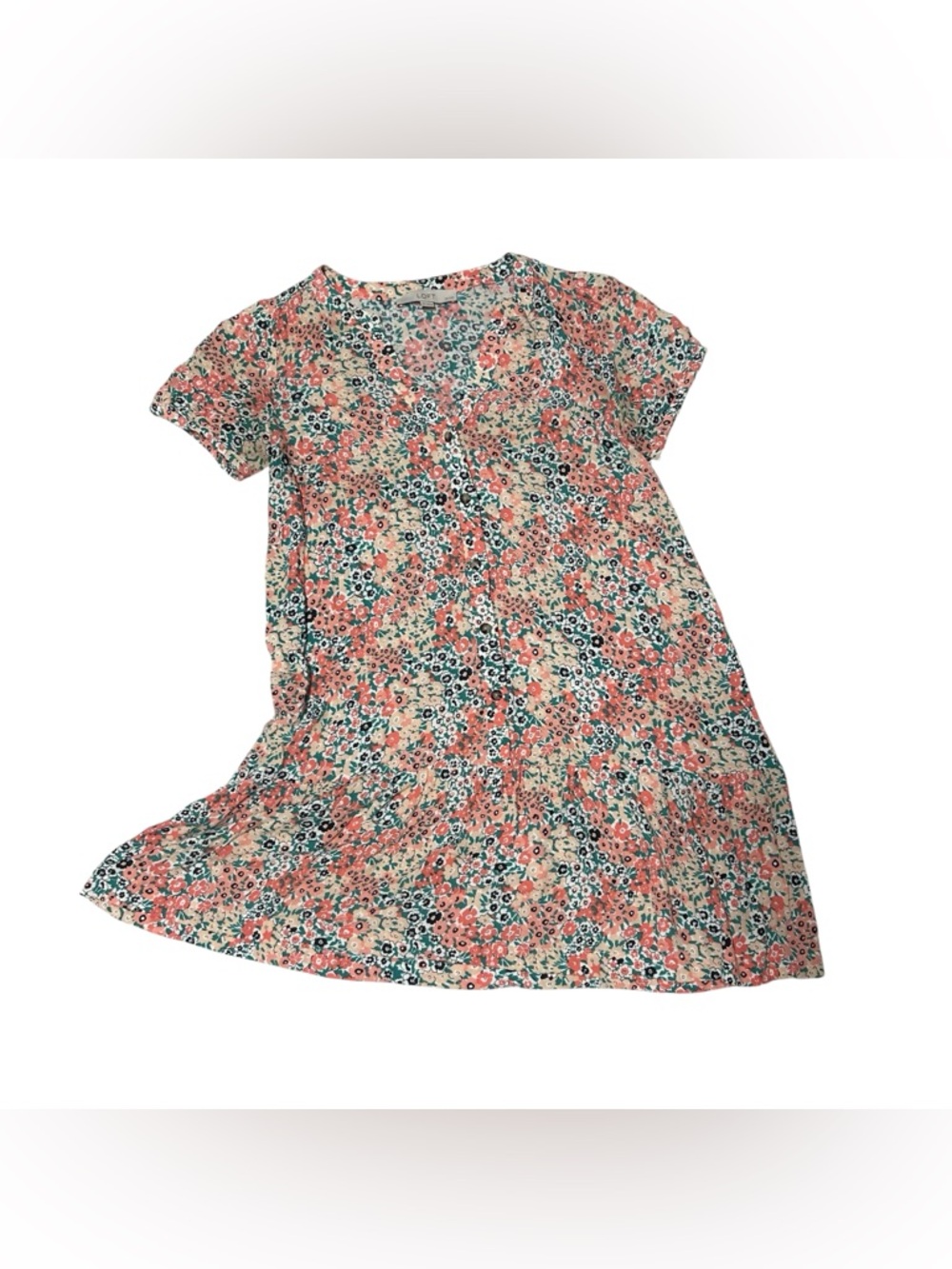 LOFT Coral and Green Floral Button-Front Dress Women’s Petite XS